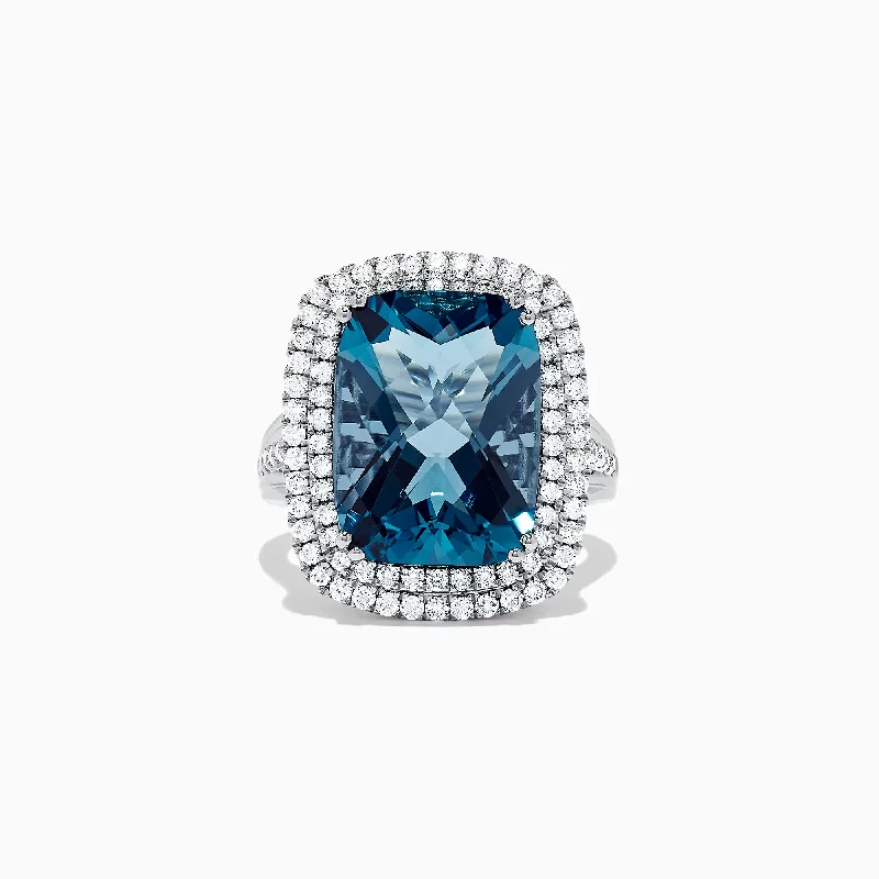 ethical women's rings -Ocean Bleu 14K White Gold London Blue Topaz and Diamond Ring, 12.32 TCW