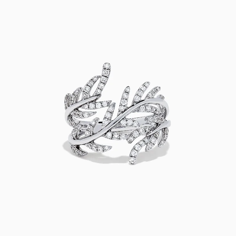 hypoallergenic women's rings -Pave Classica 14K White Gold Diamond Wrapped Leaf Ring, 0.62 TCW