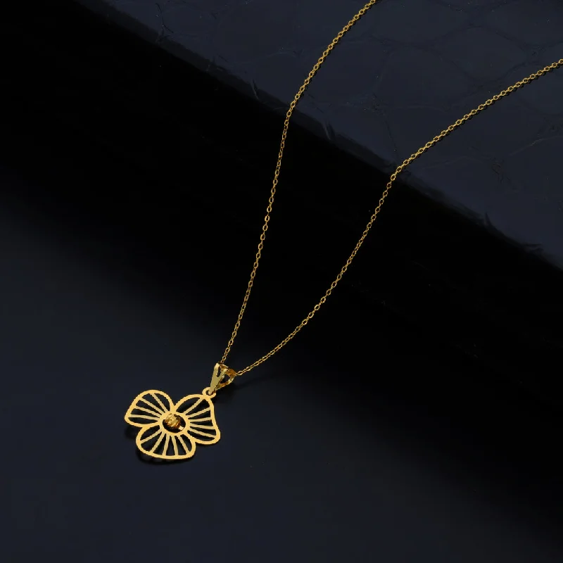 Ladies Rhinestone Necklaces -birthstone necklaces for women -Gold Necklace (Chain With Hollow Flower Shaped Pendant) 21KT - FKJNKL21KM9822