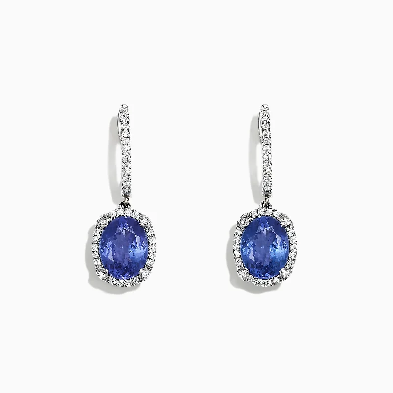 Ladies Unicorn Earrings -14K White Gold Tanzanite and Diamond Earrings, 4.14 TCW