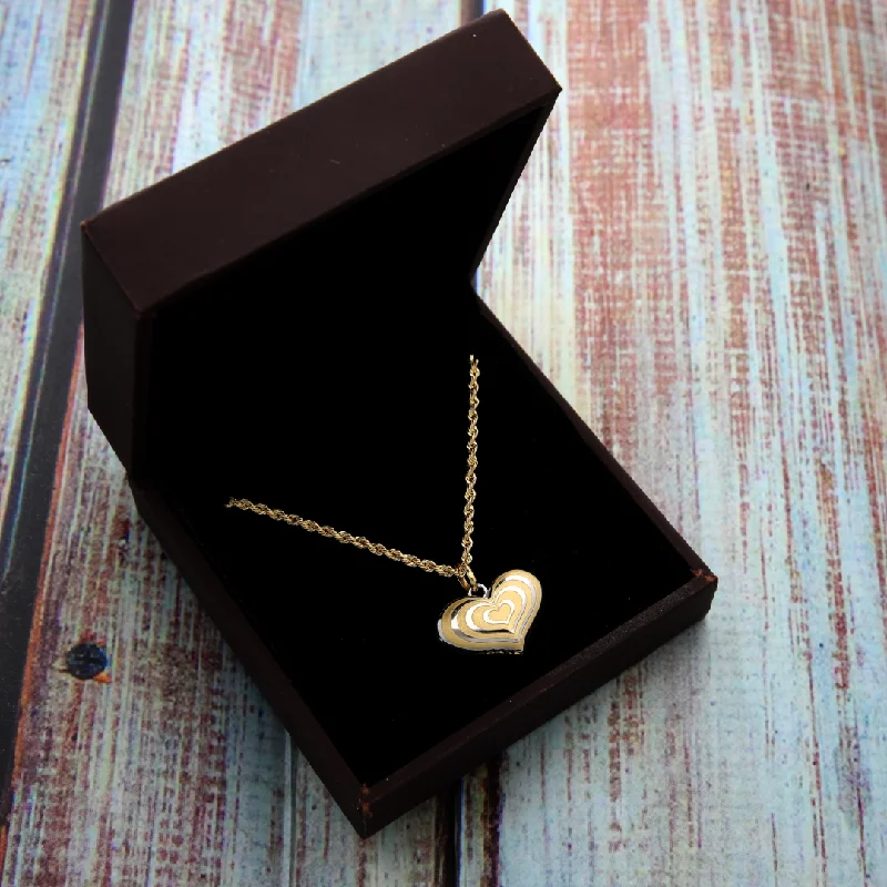 Ladies Pink Necklaces -box chain necklaces -Gold Necklace (Chain with Heart Shaped Pendant) 18KT - FKJNKL18K9202