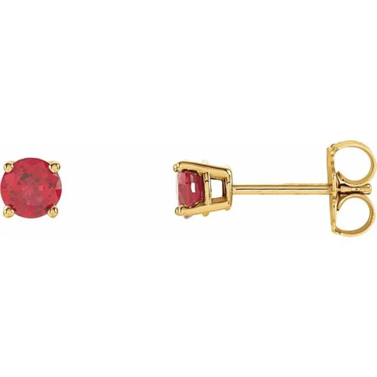 Ladies Pink Earrings -14K Yellow 4 mm Lab-Grown Ruby Stud Earrings