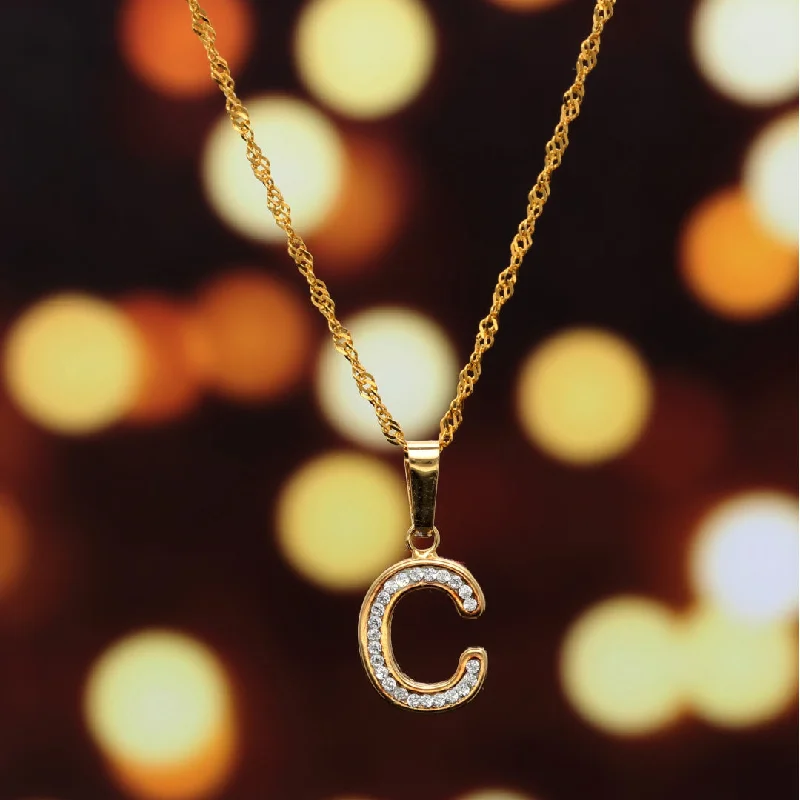 Ladies Celestial Necklaces -layered necklaces for women -Gold Necklace (Chain with C Shaped Alphabet Letter Pendant) 18KT - FKJNKL18K9409