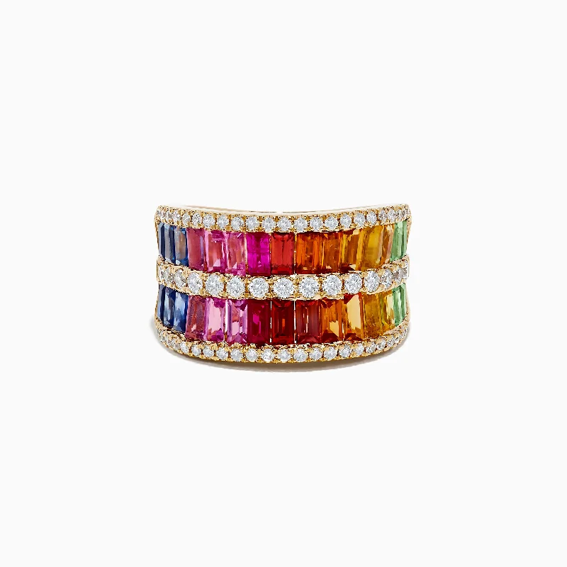 engraved women's rings -Watercolors 14K Yellow Gold Multi Sapphire and Diamond Ring