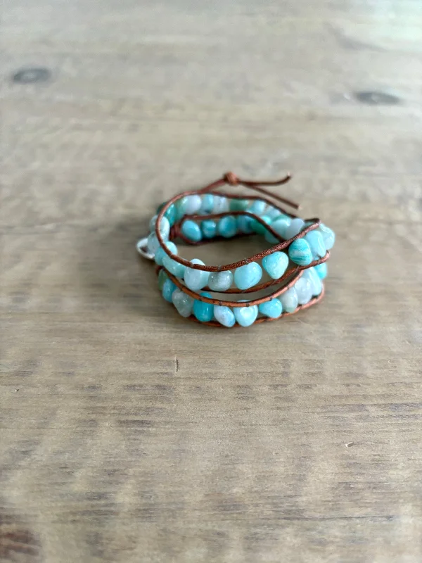 Ladies Bracelets with Sphalerite-Sea Blue Wrap Bracelet