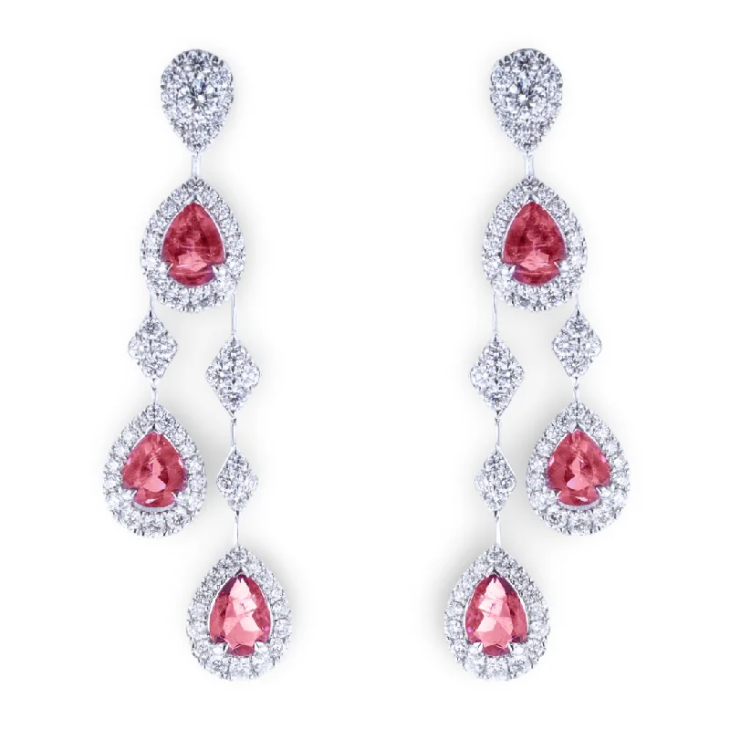 Ladies Brushed Earrings -JULEVE 18KT WHITE GOLD 0.61CTW RED EMERALD & 0.65CTW DIAMOND DROP EARRINGS