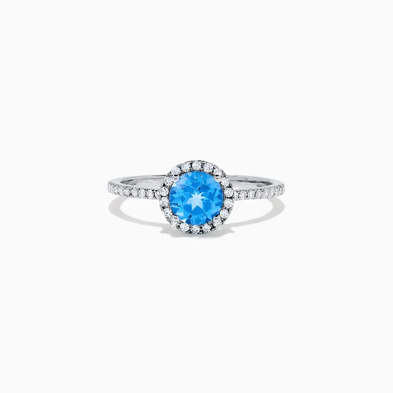 trendy women's rings -Ocean Bleu 14K White Gold Blue Topaz and Diamond Ring, 1.12 TCW