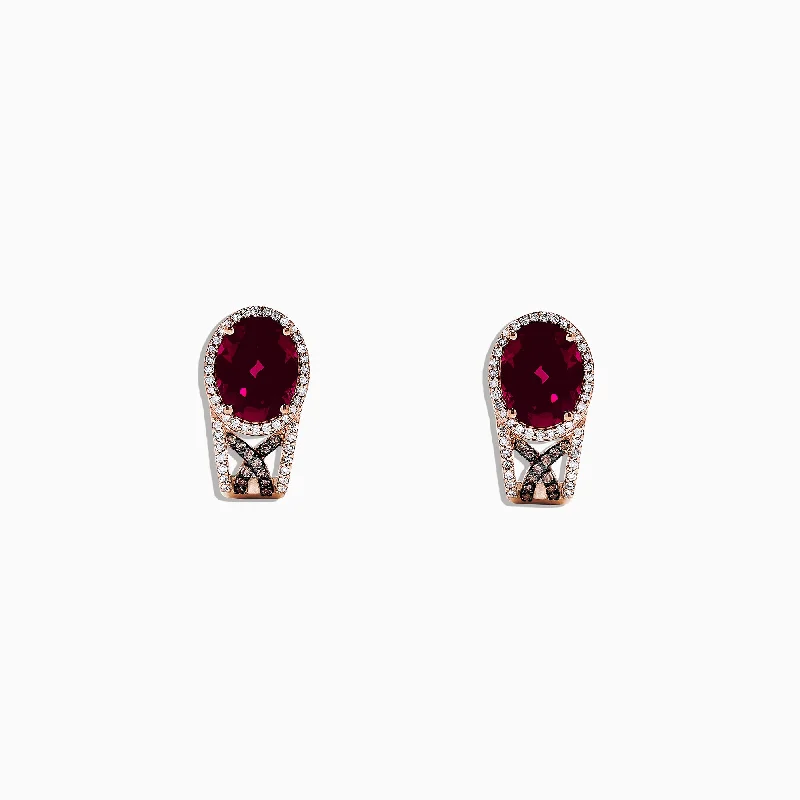 Ladies Tassel Earrings -14K Rose Gold Rhodolite Garnet and Diamond Earrings, 4.92 TCW