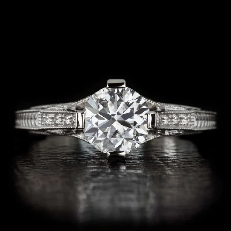 Sparkly Engagement Rings -1.39ct G-H SI DIAMOND ENGAGEMENT RING VINTAGE STYLE ROUND CUT WHITE GOLD NATURAL