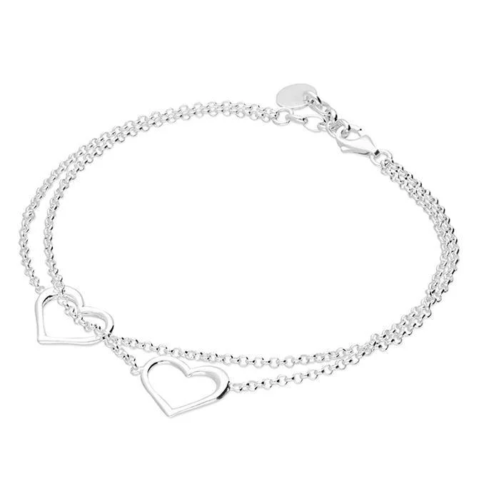 Ladies Bracelets with Uvarovite-Sterling Silver Double Open Heart Chain Bracelet