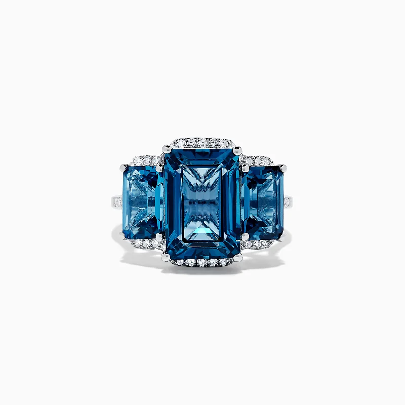 trendy women's rings -Ocean Bleu 14K White Gold London Blue Topaz and Diamond Ring, 8.72 TCW