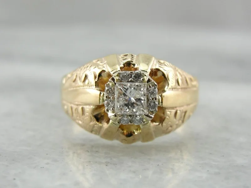 Affordable Engagement Rings -Old Magic, New Magic: Antique Victorian Diamond Engagement Ring with Modern Square Cut Diamonds