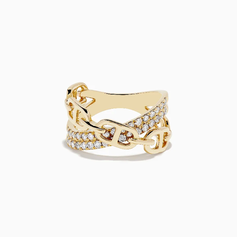 diamond women's rings -D'Oro 14K Yellow Gold Diamond Chain Link Crossover Ring