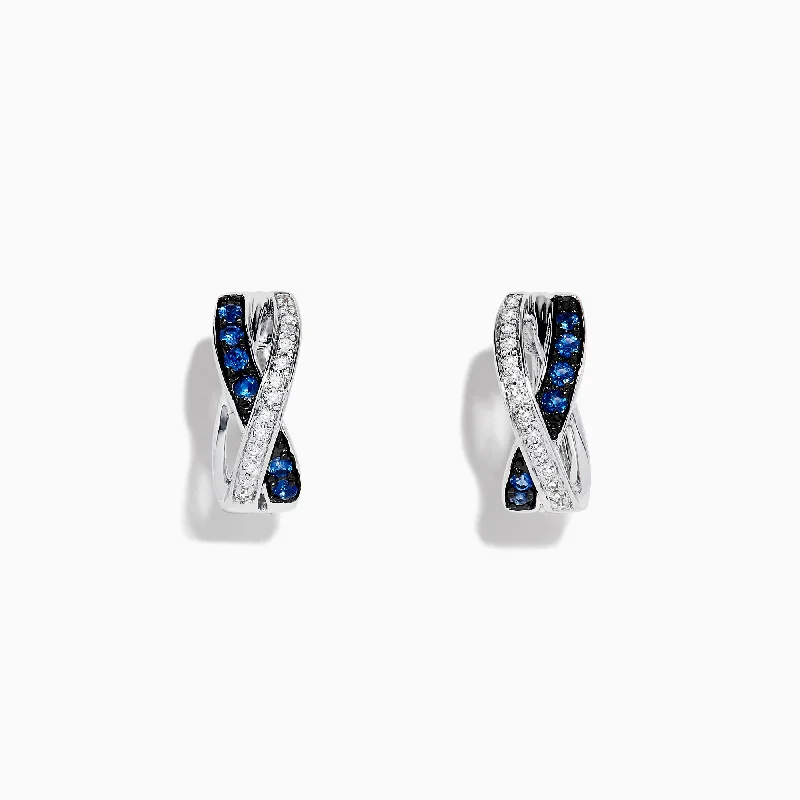 Ladies Name Earrings -Royale Bleu 14K White Gold Blue Sapphire & Diamond Earrings, 0.33 TCW