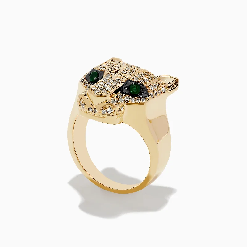 opal women's rings -Signature 14K Yellow Gold Emerald and Diamond Panther Ring