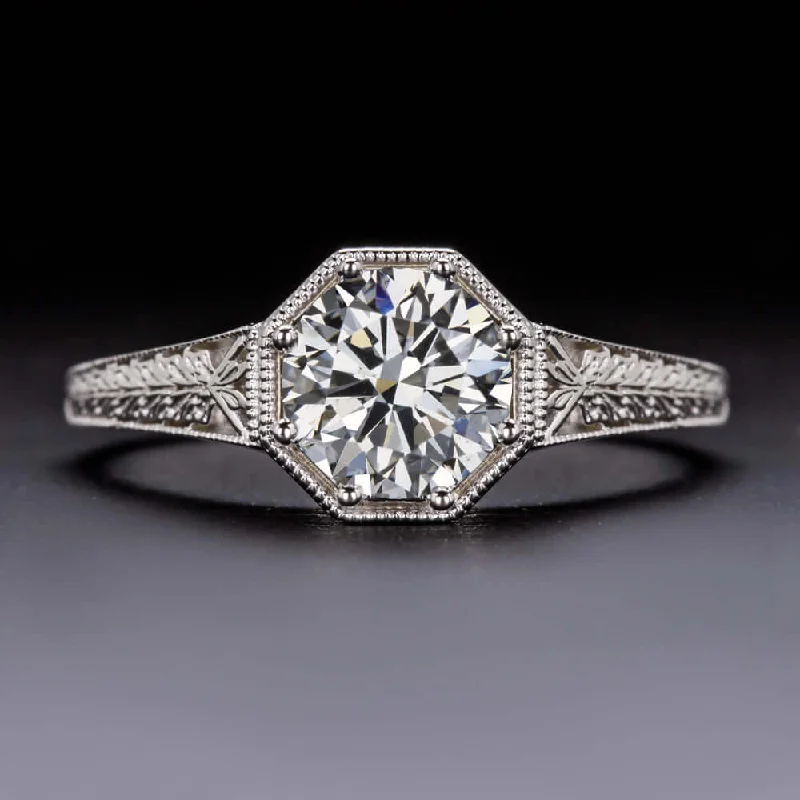 High-End Engagement Rings -1 CARAT GIA CERTIFIED J SI1 DIAMOND ENGAGEMENT RING VINTAGE STYLE SOLITAIRE 1ct