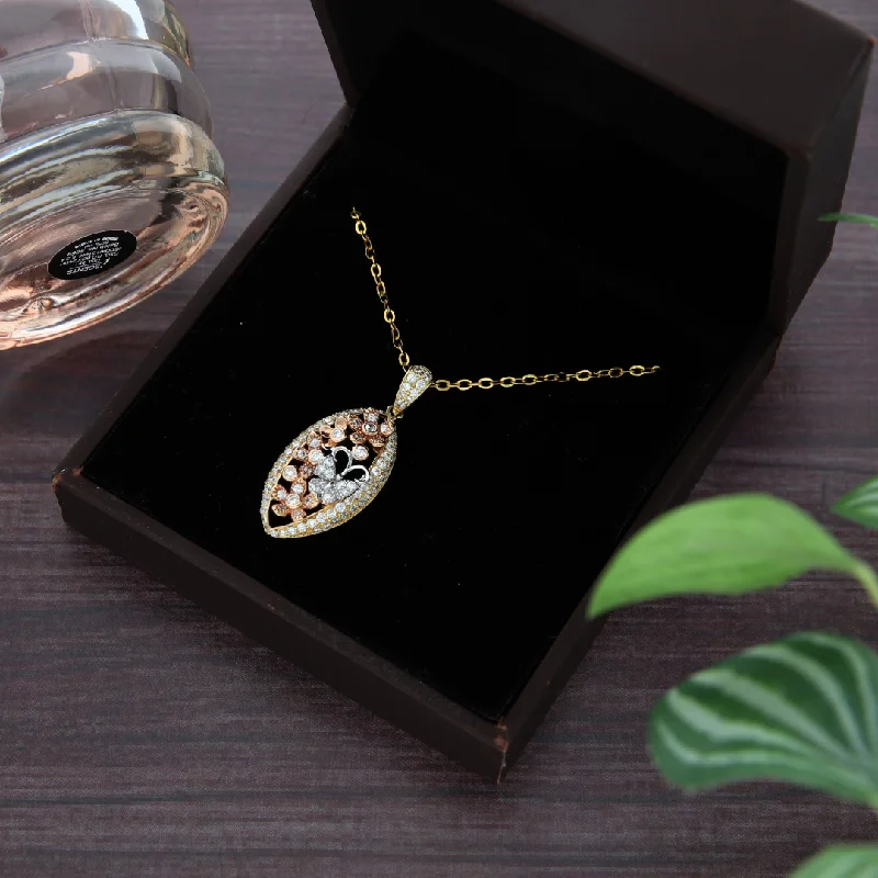 Ladies Sparkly Necklaces -initial necklaces for women -Gold Necklace (Chain with Marquise Design Flower Pendant) 18KT - FKJNKL18K9188