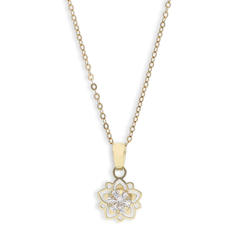 Ladies Opal Necklaces -diamond necklaces for women -Gold Necklace (Chain with Flower Shaped Pendant) 18KT - FKJNKL18K8834