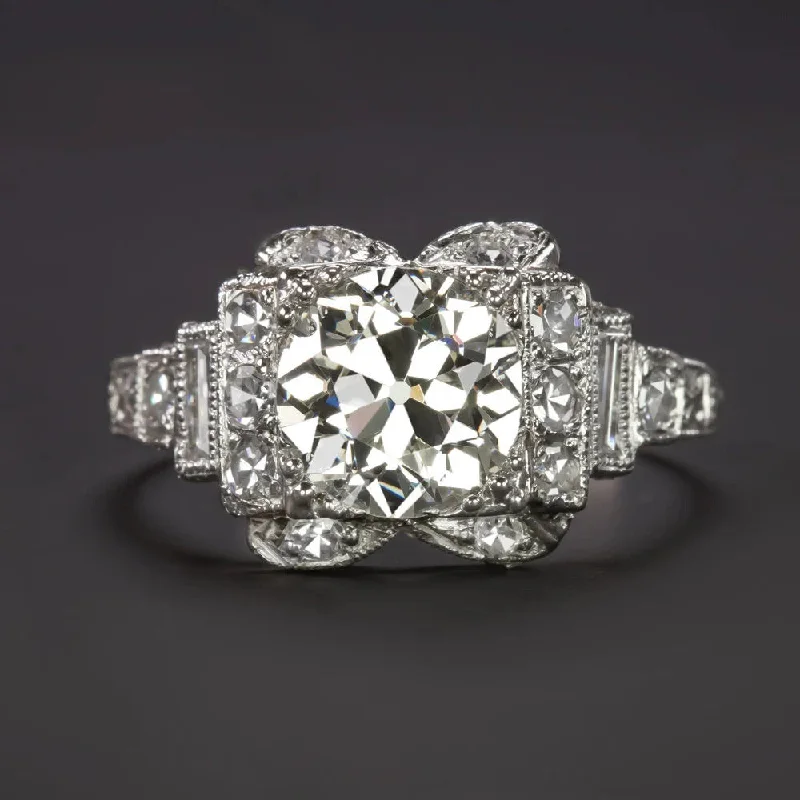 Platinum Engagement Rings -2.13ct J VS1 VINTAGE DIAMOND ENGAGEMENT RING PLATINUM OLD EUROPEAN CUT ART DECO