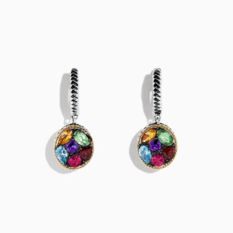 Ladies Celestial Earrings -Mosaic Sterling Silver & 18K Gold Multi Gemstone Earrings, 2.75 TCW