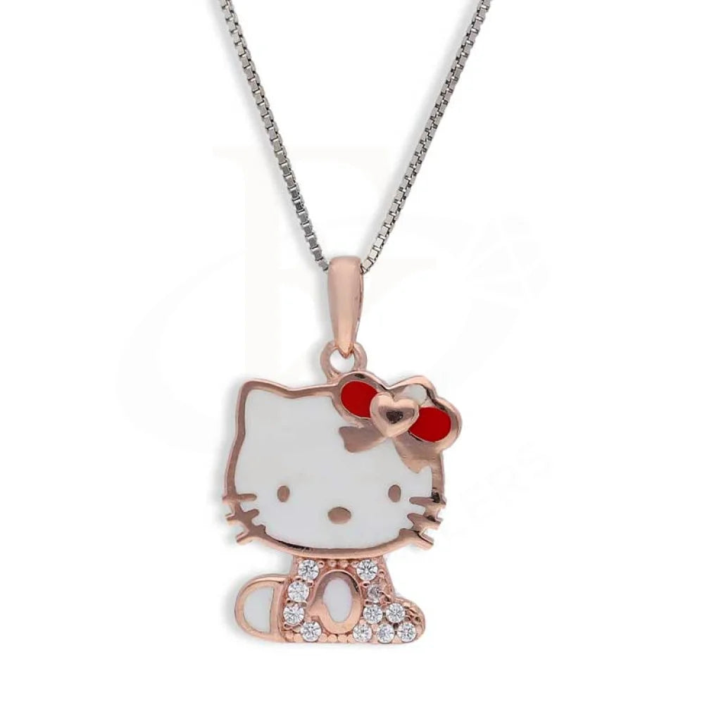 Ladies Oval Necklaces -Cuban link necklaces for women -Sterling Silver 925 Rose Gold Plated Necklace (Chain with Hello Kitty Pendant) - FKJNKLSL3002