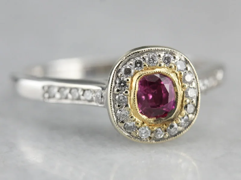 Hope Engagement Rings -Modern Pink Sapphire and Halo Engagement Ring