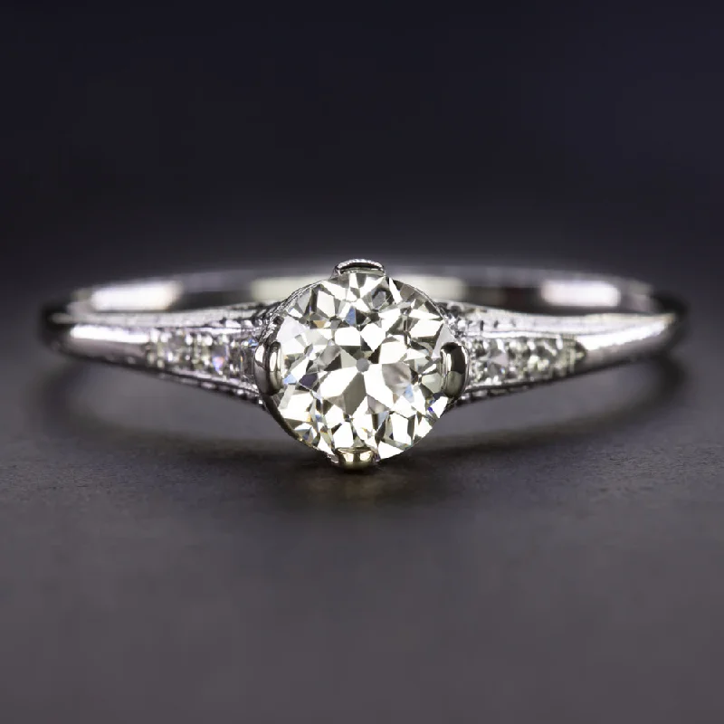 Symmetrical Engagement Rings -VINTAGE DIAMOND ENGAGEMENT RING 0.89ct G VS1 OLD EUROPEAN CUT PLATINUM FILIGREE