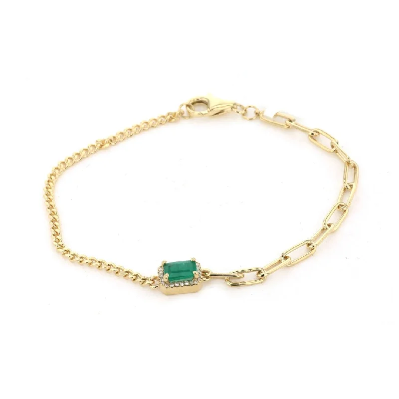 Ladies Bracelets for Daily Wear-Emerald & Diamond Paper Clip Bracelet