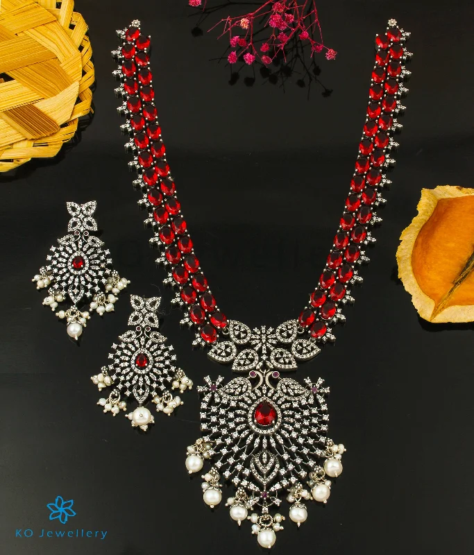 Ladies Platinum Necklaces -silver necklaces for women -The Ahirupu Silver Peacock Statement Necklace