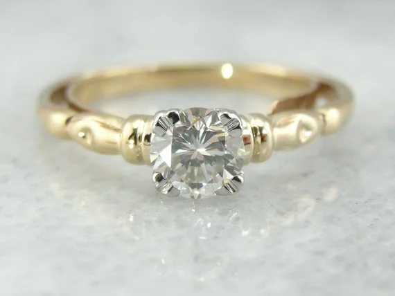 Textured Engagement Rings -1950's Decorative Solitaire Diamond Engagement Ring