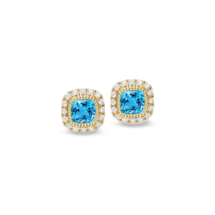 Ladies Gemstone Earrings -Gold Finish Sterling Silver Micropave Simulated Blue Zircon Earrings with Simulated Diamonds