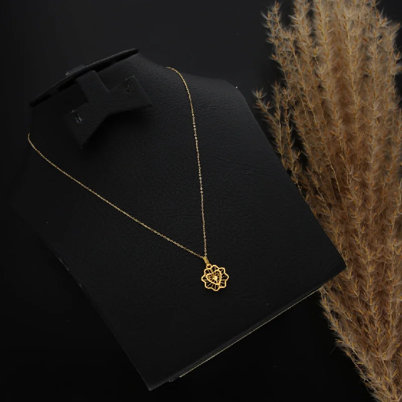 Ladies Galaxy Necklaces -locket necklaces for women -Gold Necklace (Chain With Hollow Heart in Flower Shaped Pendant) 21KT - FKJNKL21KM9808