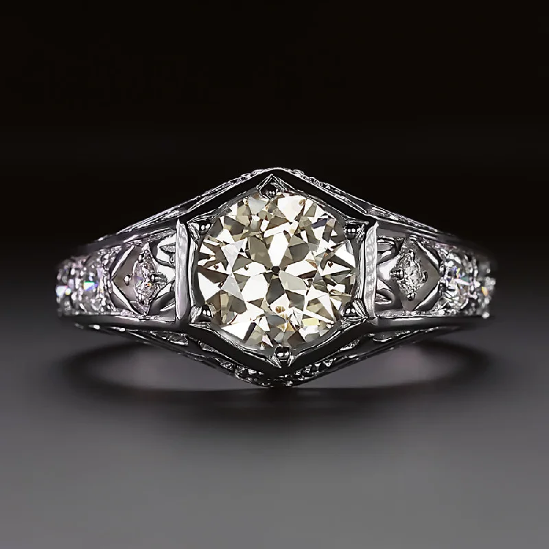 Fashion Engagement Rings -1.40ct OLD EUROPEAN CUT DIAMOND ENGAGEMENT RING VINTAGE STYLE 14k WHITE GOLD