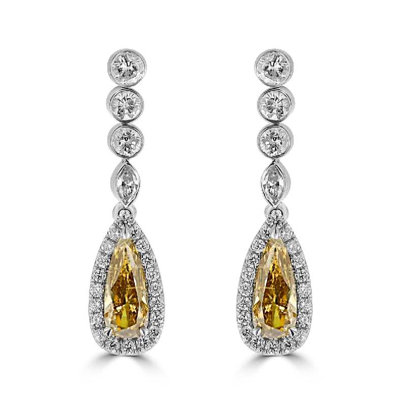 Ladies Everyday Earrings -18KT WHITE GOLD 2.93 CTW DIAMOND HALO DROP EARRINGS