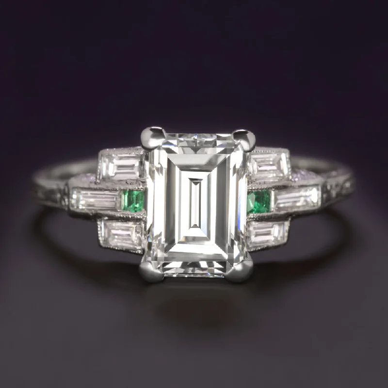 Platinum Diamond Engagement Rings -2 CARAT EMERALD CUT DIAMOND VINTAGE ENGAGEMENT RING CERTIFIED ART DECO PLATINUM