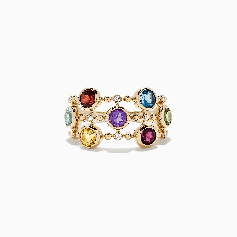 trillion-cut women's rings -Mosaic 14K Yellow Gold Multi Gemstone and Diamond Ring, 2.31 TCW