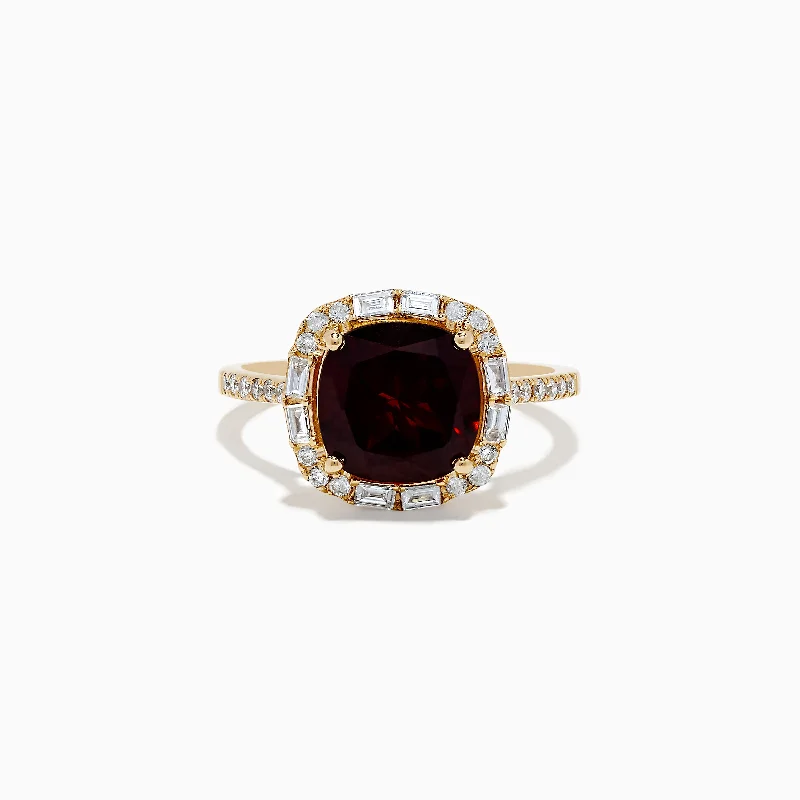 engagement rings for women -14K Yellow Gold Garnet and Diamond Ring