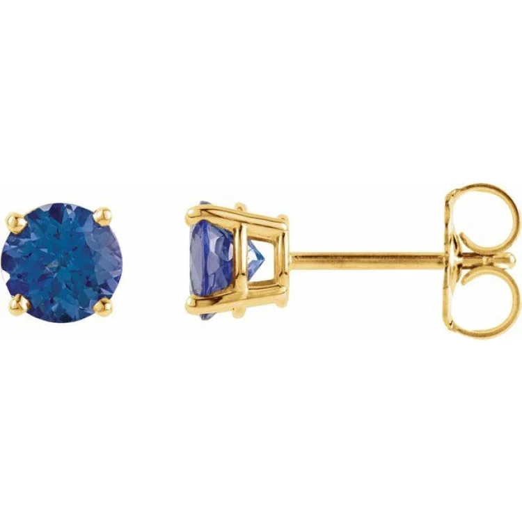 Ladies Dreamy Earrings -14K Yellow 5 mm Natural Tanzanite Stud Earrings