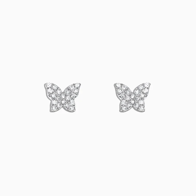 Ladies Inspirational Earrings -Kidz 14K White Gold Diamond Butterfly Earrings, 0.13 TCW