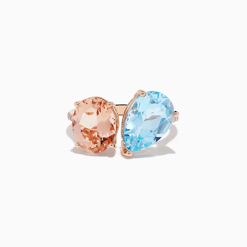 fashion women's rings -14K Rose Gold Blue Topaz, Morganite, and Diamond Toi Et MoiRing