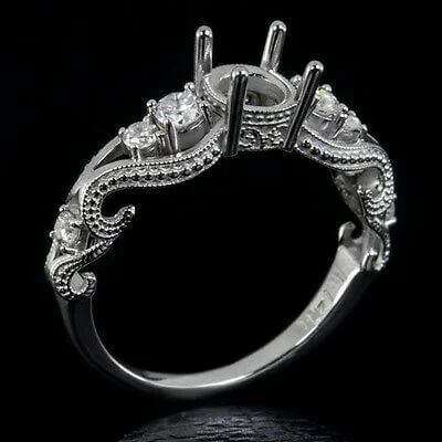 Filigree Engagement Rings -ENGAGEMENT SETTING ROUND DIAMOND VINTAGE STYLE SEMI MOUNT RING 5.5MM - 7.7MM