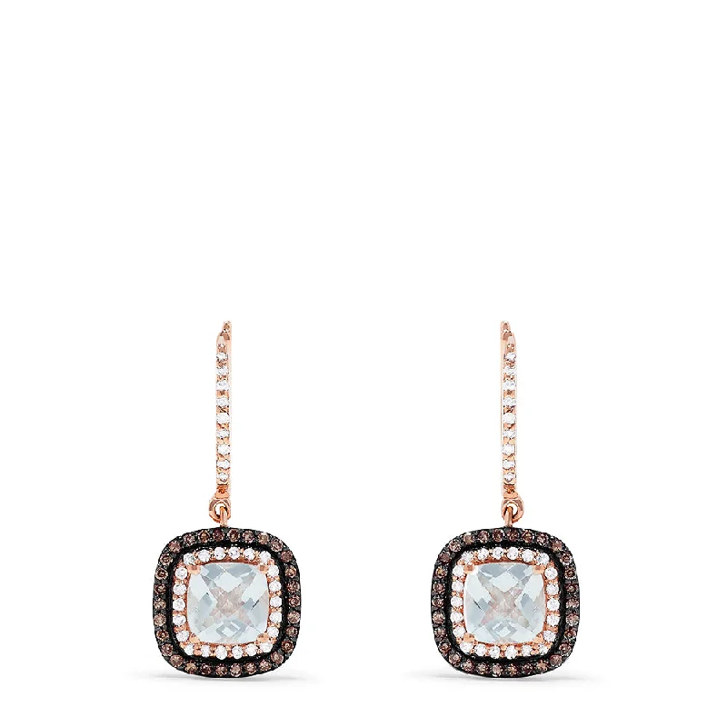 Ladies Hoop Earrings -14K Rose Gold Aquamarine and Diamond Drop Earrings, 2.18 TCW