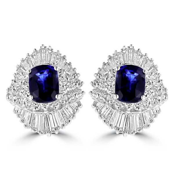 Ladies Radiance Earrings -JULEVE 18KT WHITE GOLD 4.20CT SAPPHIRE & 4.23CTW DIAMOND CLUSTER EARRINGS