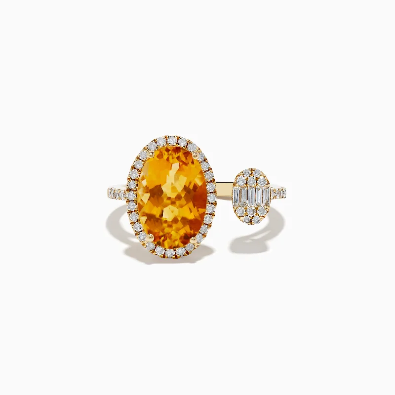 cushion-cut women's rings -Sunset 14K Yellow Gold Citrine and Diamond Ring