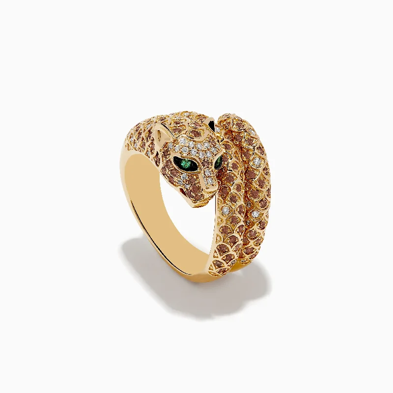 oval-cut women's rings -Signature 14K Yellow Gold Emerald, Espresso, and White Diamond Ring