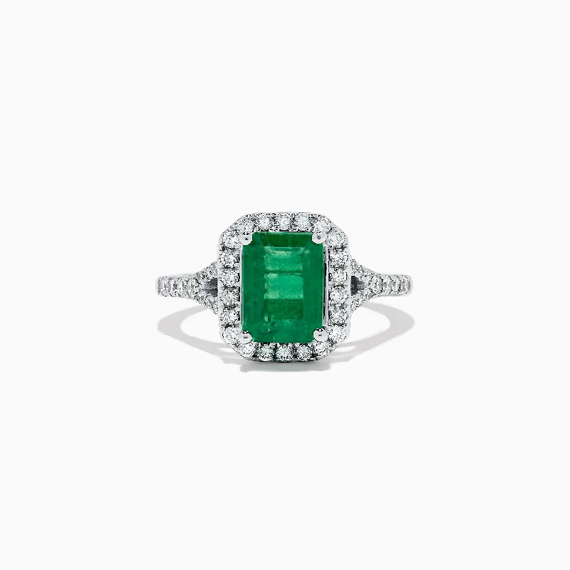 engraved women's rings -Brasilica 14K White Gold Emerald and Diamond Ring, 2.81 TCW