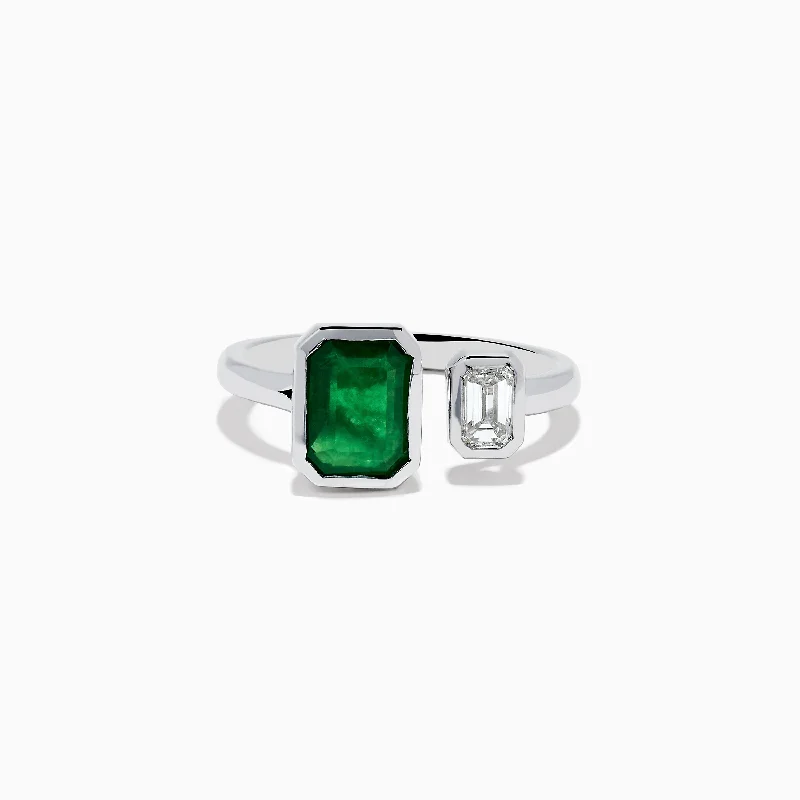 infinity women's rings -14K White Gold Emerald and Diamond Toi Et Moi Ring