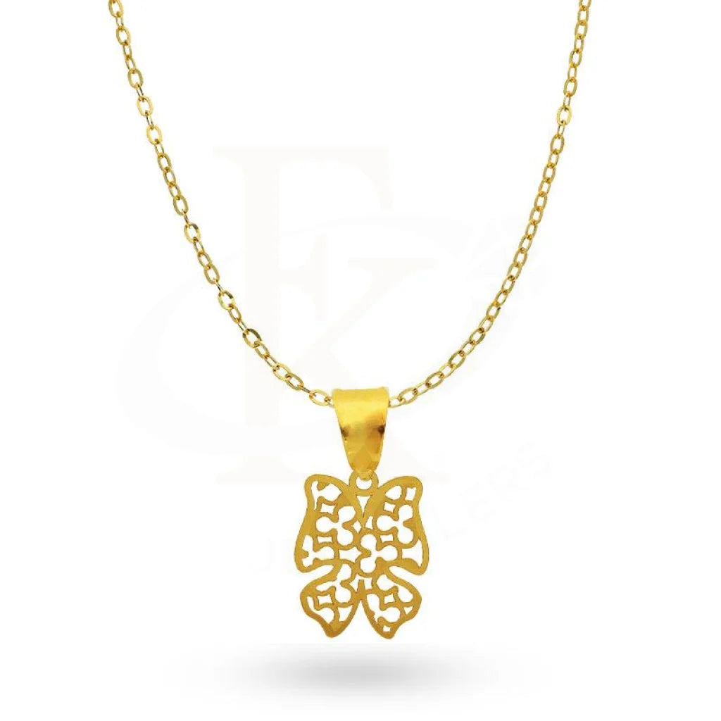 Ladies Textured Necklaces -horizontal bar necklaces -Gold Necklace (Chain with Butterfly Pendant) 18KT - FKJNKL18K2046