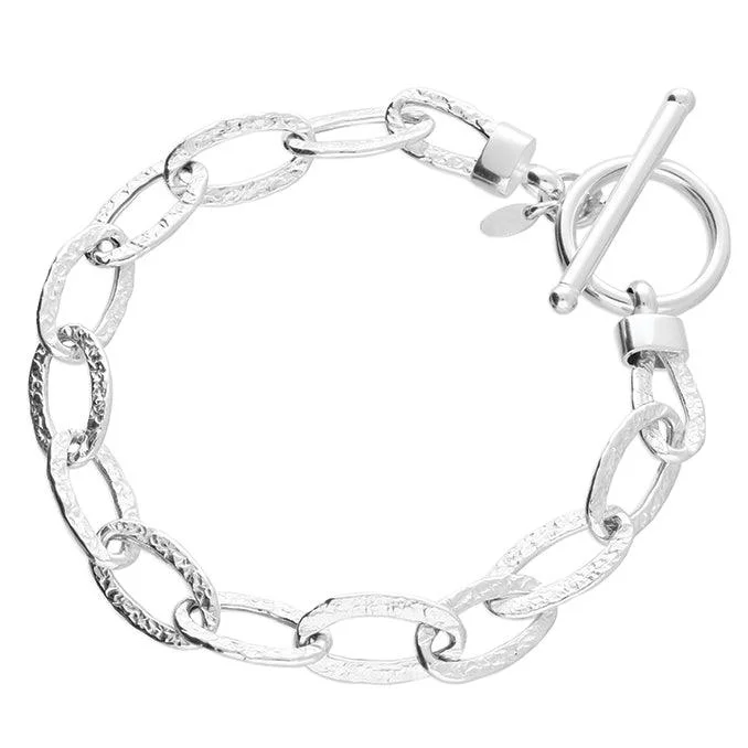 Ladies Bracelets Oval Shape-Sterling Silver T-Bar Textured Bracelet