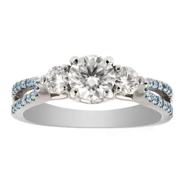 open-ended women's rings -Three stone ring with blue accent diamonds